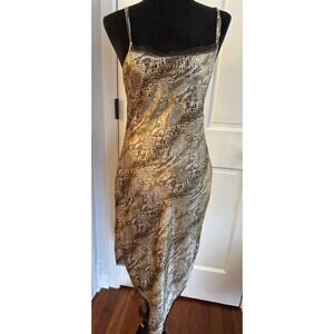 Vintage Snakeskin Print Nightgown/Dress Innermost Open Back Lace Trim Size Small